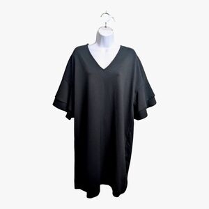 Lauren Ralph Lauren Women's Black Dress V-Neck Short Bell Sleeve Knee Length XL
